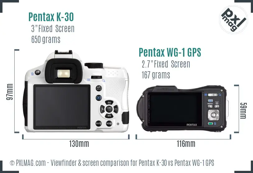 Pentax K-30 vs Pentax WG-1 GPS Screen and Viewfinder comparison