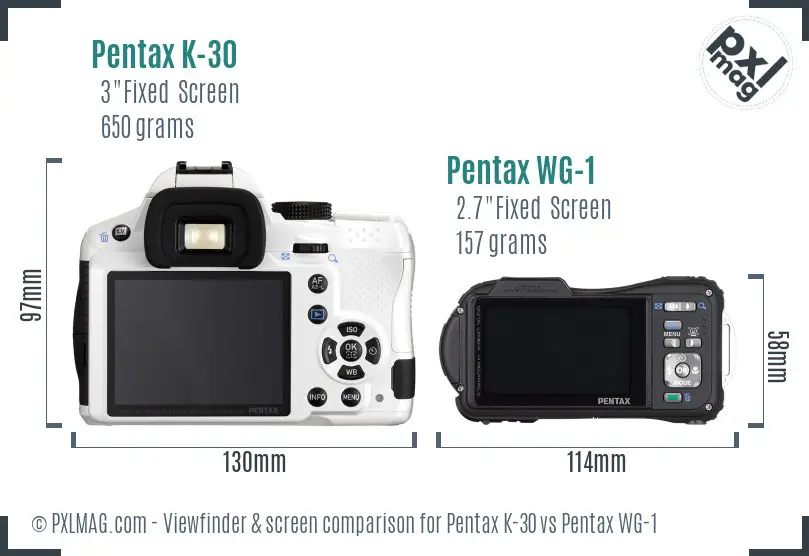 Pentax K-30 vs Pentax WG-1 Screen and Viewfinder comparison
