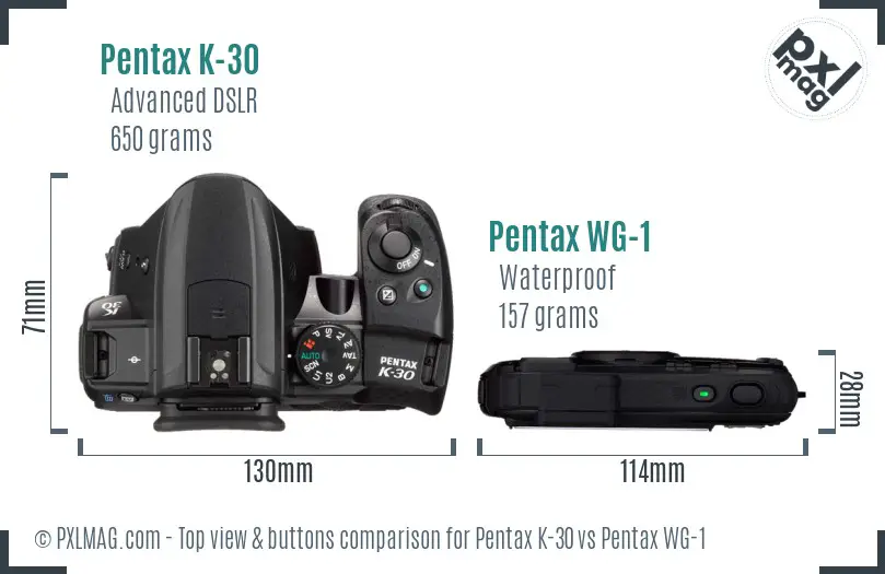 Pentax K-30 vs Pentax WG-1 top view buttons comparison