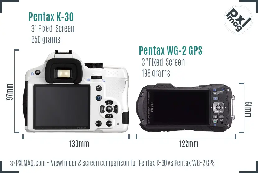 Pentax K-30 vs Pentax WG-2 GPS Screen and Viewfinder comparison