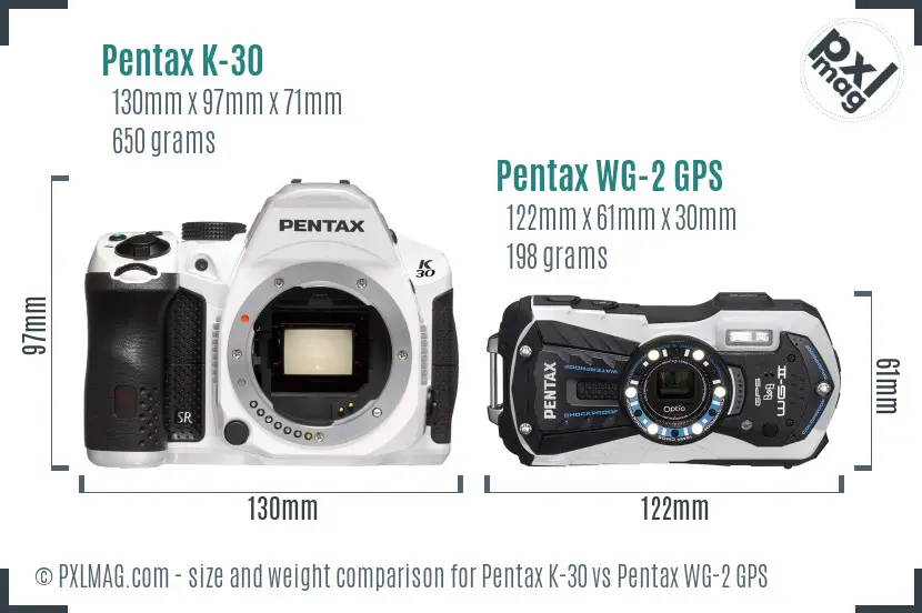 Pentax K-30 vs Pentax WG-2 GPS size comparison