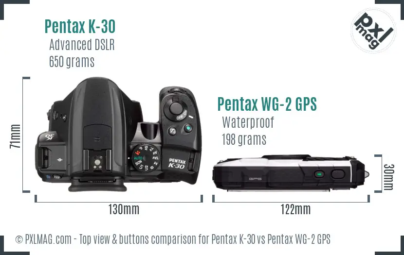 Pentax K-30 vs Pentax WG-2 GPS top view buttons comparison