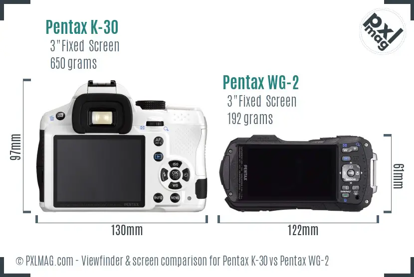 Pentax K-30 vs Pentax WG-2 Screen and Viewfinder comparison