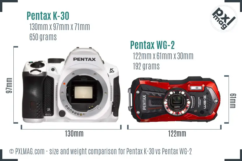 Pentax K-30 vs Pentax WG-2 size comparison