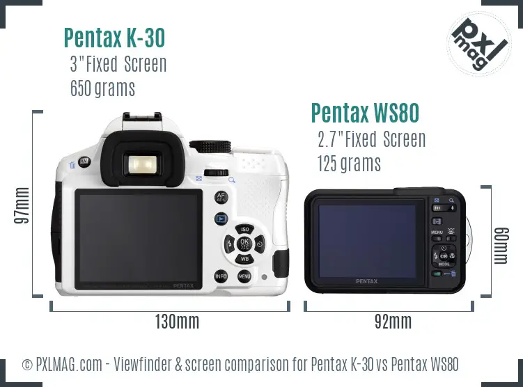 Pentax K-30 vs Pentax WS80 Screen and Viewfinder comparison