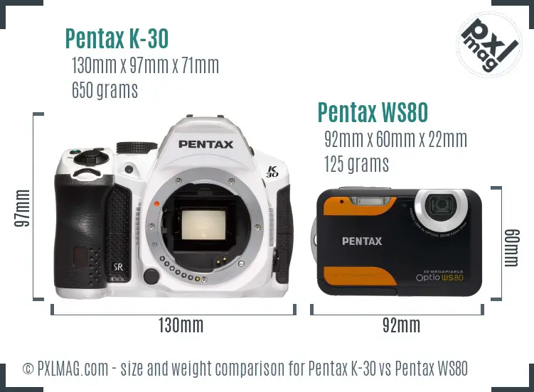 Pentax K-30 vs Pentax WS80 size comparison