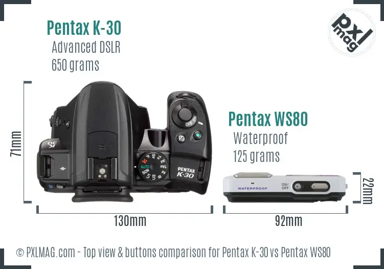Pentax K-30 vs Pentax WS80 top view buttons comparison