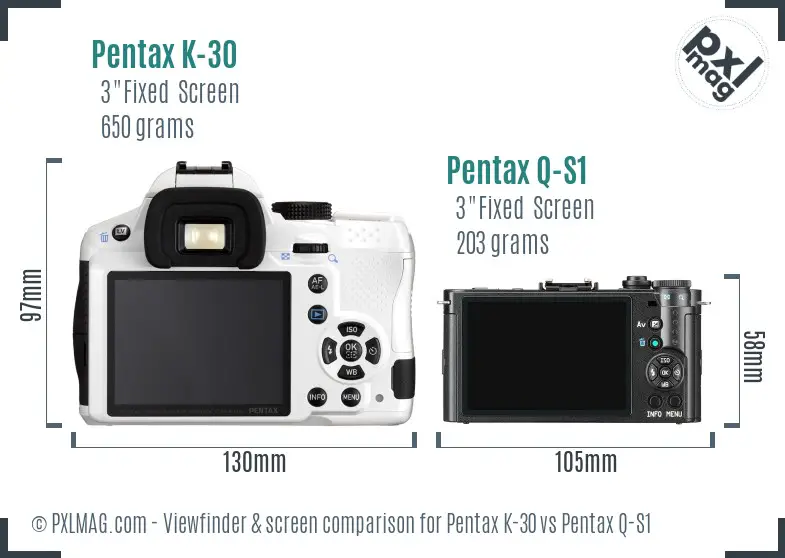 Pentax K-30 vs Pentax Q-S1 Screen and Viewfinder comparison