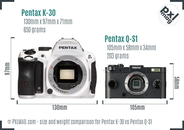 Pentax K-30 vs Pentax Q-S1 size comparison