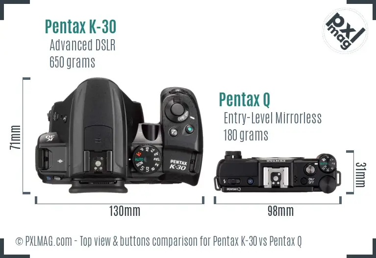 Pentax K-30 vs Pentax Q top view buttons comparison