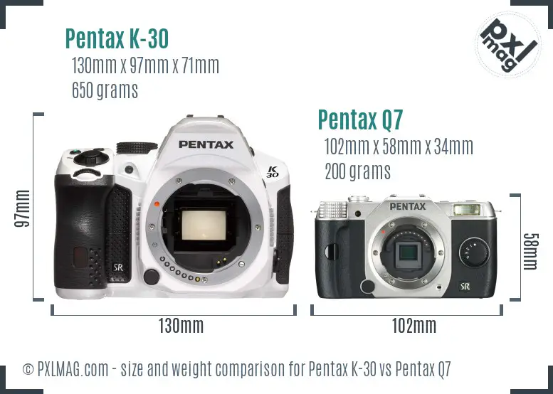 Pentax K-30 vs Pentax Q7 size comparison