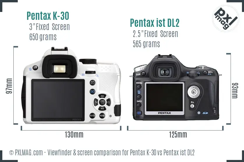 Pentax K-30 vs Pentax ist DL2 Screen and Viewfinder comparison