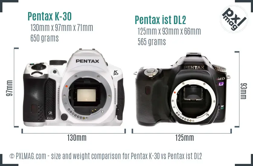 Pentax K-30 vs Pentax ist DL2 size comparison