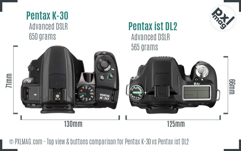 Pentax K-30 vs Pentax ist DL2 top view buttons comparison