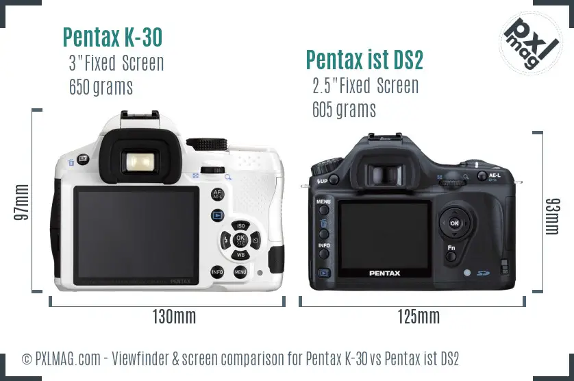 Pentax K-30 vs Pentax ist DS2 Screen and Viewfinder comparison