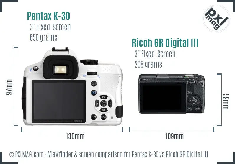 Pentax K-30 vs Ricoh GR Digital III Screen and Viewfinder comparison