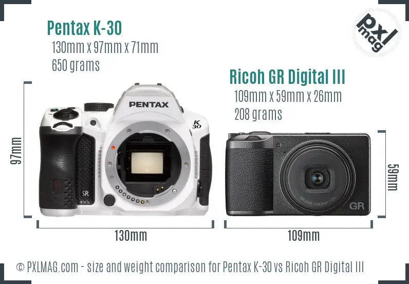Pentax K-30 vs Ricoh GR Digital III size comparison