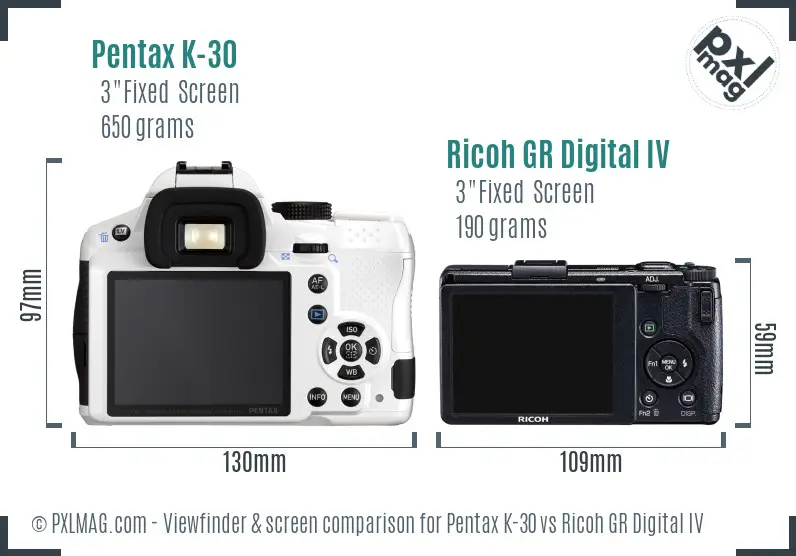 Pentax K-30 vs Ricoh GR Digital IV Screen and Viewfinder comparison