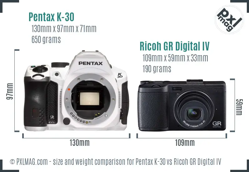 Pentax K-30 vs Ricoh GR Digital IV size comparison