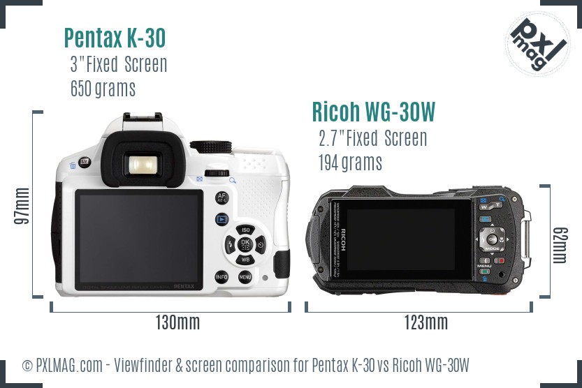 Pentax K-30 vs Ricoh WG-30W Screen and Viewfinder comparison