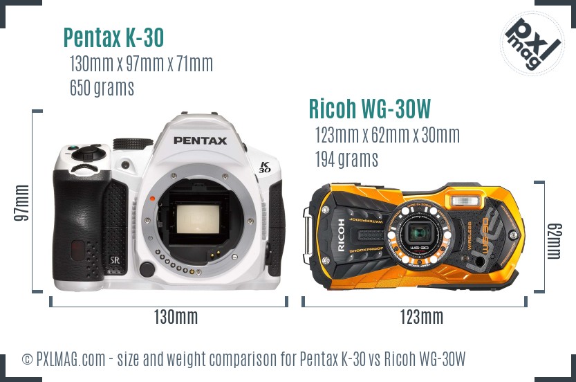 Pentax K-30 vs Ricoh WG-30W size comparison Pentax K-30 vs Ricoh WG-30W size comparison
