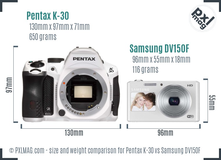 Pentax K-30 vs Samsung DV150F size comparison Pentax K-30 vs Samsung DV150F size comparison