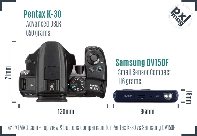 Pentax K-30 vs Samsung DV150F top view buttons comparison