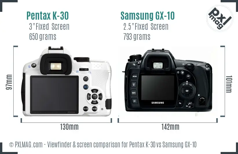 Pentax K-30 vs Samsung GX-10 Screen and Viewfinder comparison