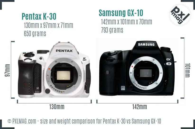 Pentax K-30 vs Samsung GX-10 size comparison