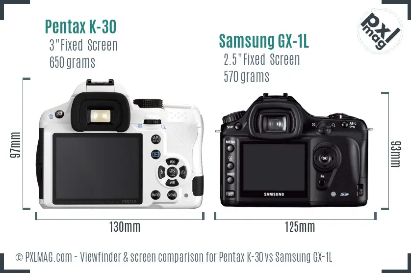 Pentax K-30 vs Samsung GX-1L Screen and Viewfinder comparison