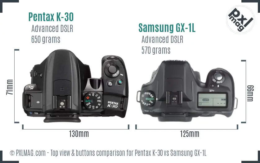 Pentax K-30 vs Samsung GX-1L top view buttons comparison