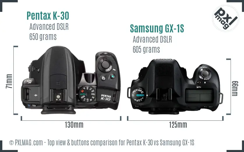 Pentax K-30 vs Samsung GX-1S top view buttons comparison