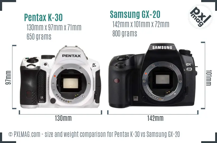 Pentax K-30 vs Samsung GX-20 size comparison