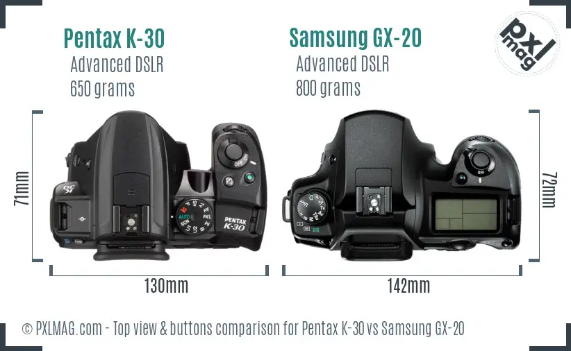 Pentax K-30 vs Samsung GX-20 top view buttons comparison