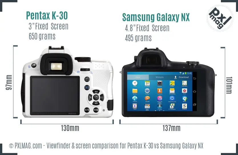Pentax K-30 vs Samsung Galaxy NX Screen and Viewfinder comparison
