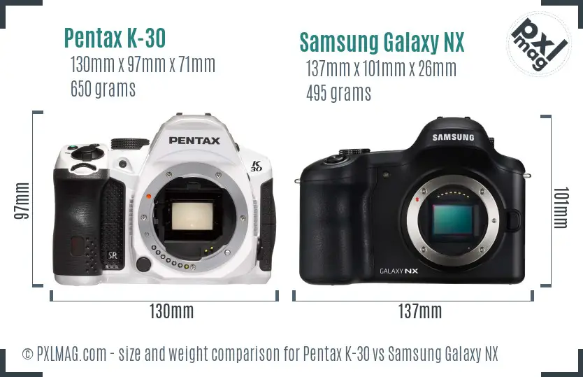 Pentax K-30 vs Samsung Galaxy NX size comparison