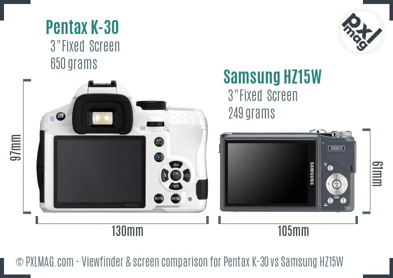 Pentax K-30 vs Samsung HZ15W Screen and Viewfinder comparison