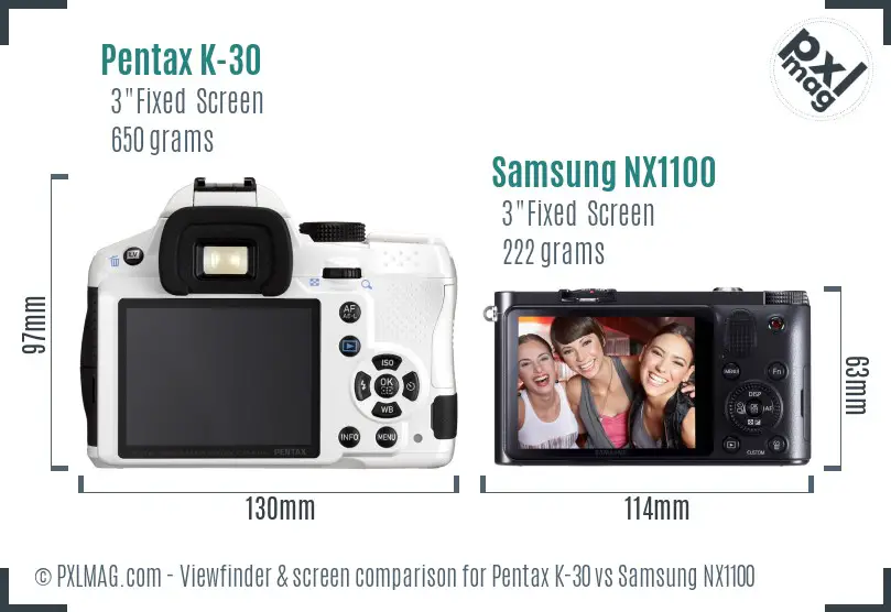 Pentax K-30 vs Samsung NX1100 Screen and Viewfinder comparison