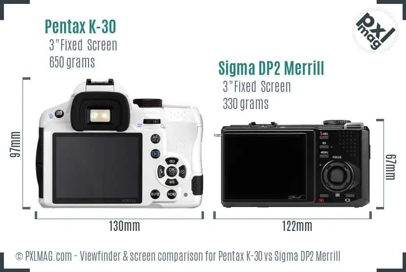 Pentax K-30 vs Sigma DP2 Merrill Screen and Viewfinder comparison