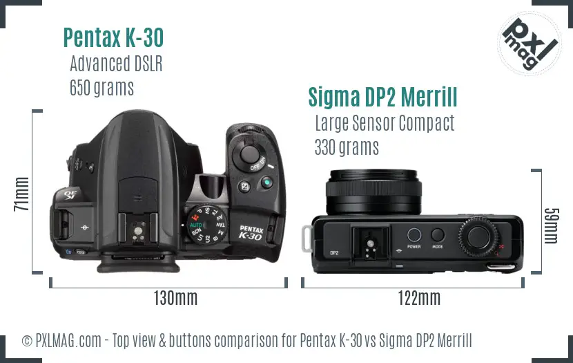 Pentax K-30 vs Sigma DP2 Merrill top view buttons comparison