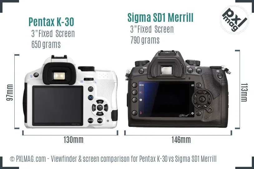 Pentax K-30 vs Sigma SD1 Merrill Screen and Viewfinder comparison