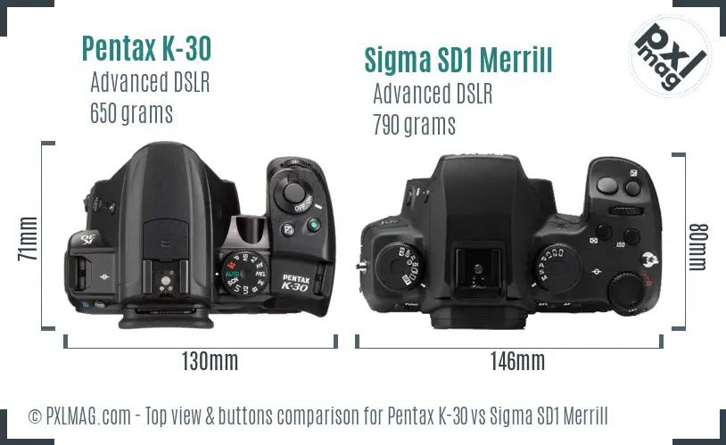 Pentax K-30 vs Sigma SD1 Merrill top view buttons comparison