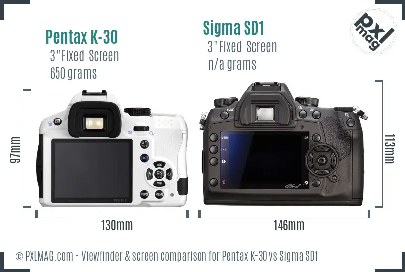Pentax K-30 vs Sigma SD1 Screen and Viewfinder comparison