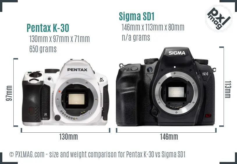 Pentax K-30 vs Sigma SD1 size comparison