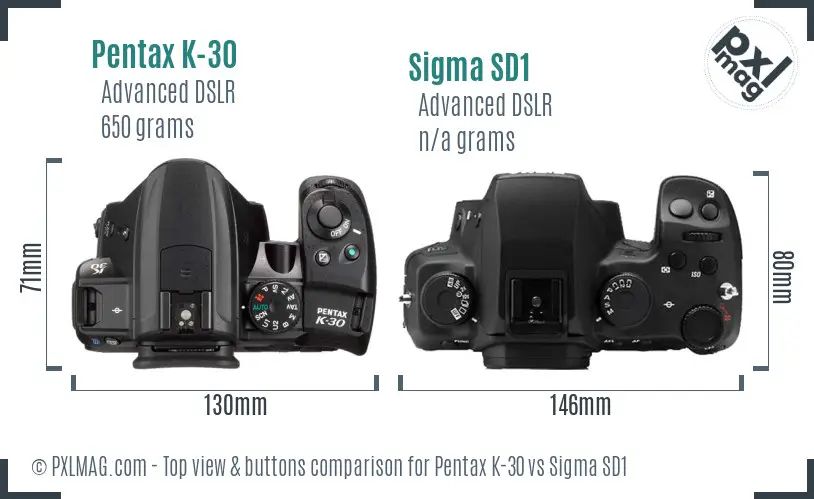 Pentax K-30 vs Sigma SD1 top view buttons comparison