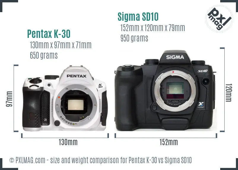 Pentax K-30 vs Sigma SD10 size comparison