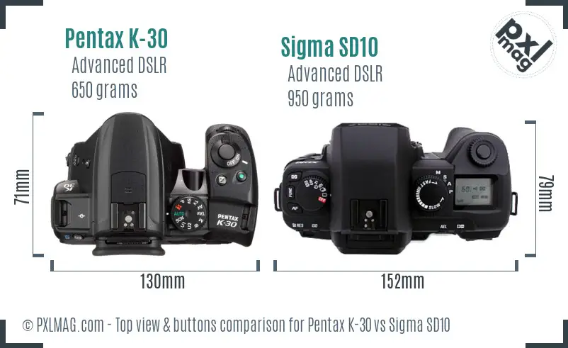 Pentax K-30 vs Sigma SD10 top view buttons comparison