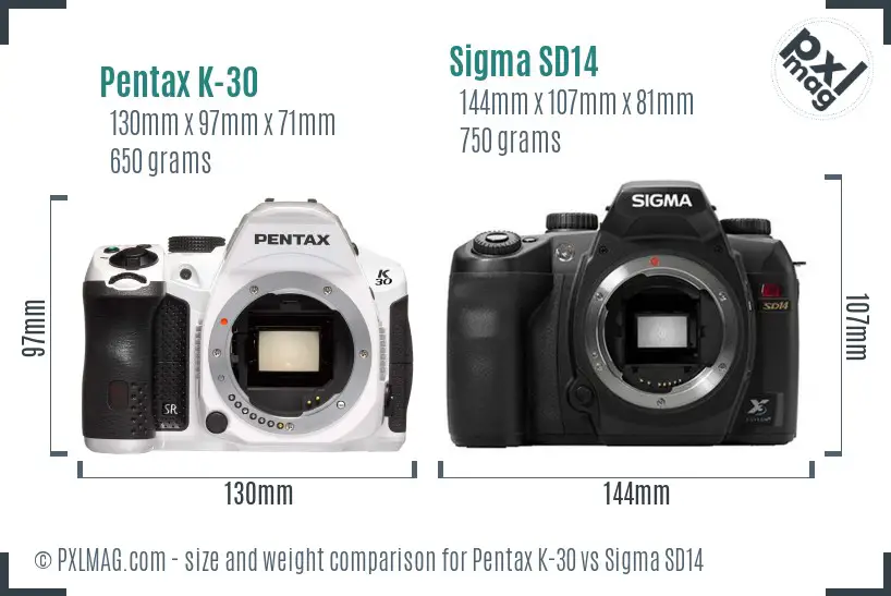 Pentax K-30 vs Sigma SD14 size comparison