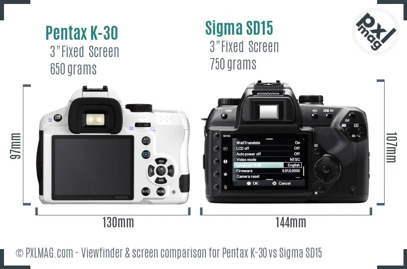 Pentax K-30 vs Sigma SD15 Screen and Viewfinder comparison