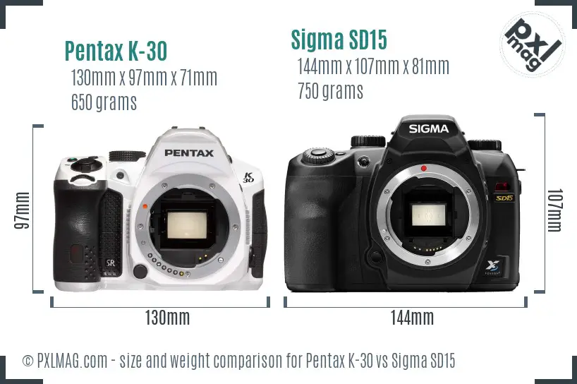 Pentax K-30 vs Sigma SD15 size comparison